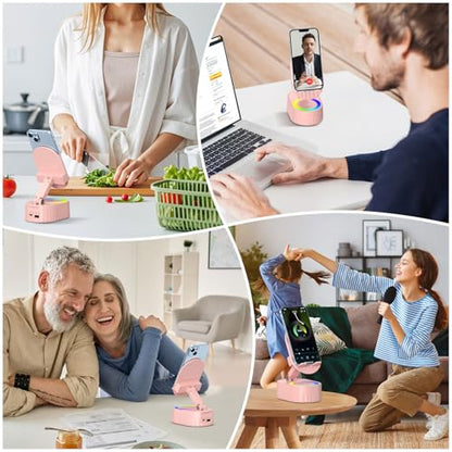 AKLLCCR Wireless Induction Bluetooth Speaker 5in1 Phone Holder Speaker - color: Pink