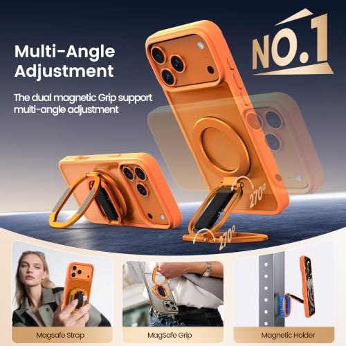 Foldable Double Sided Ring Magnetic Phone Grip & Kickstand (Orange) - color: Orange