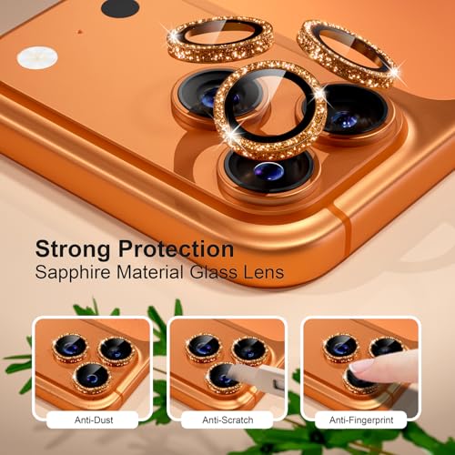 iPhone 17/16/15/14 Pro Max/Pro Camera Lens Protector Glitter - color: Glitter Orange