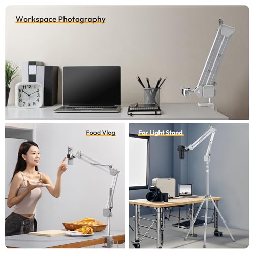 ULANZI TH04 Overhead Camera Mount with Magic Arm and 1/4" Ball Head, 360° Rotatable Camera Desk Mount, Desk Tripod with Uka Quick Release Setup for DSLR Cameras/Webcam/iPhone/Ring Light/Microphone