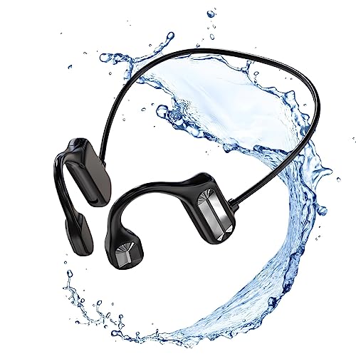 Bone Conduction Headphones - 2023 New Waterproof Bone Conduction Head Phones with Mic, 5.3 Open-Ear Earbuds Sports Headphones Ear Bone Running Music Headphones (Black) - color: Black