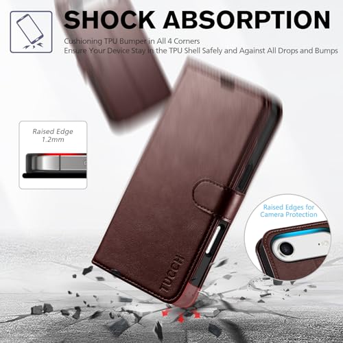 TUCCH Wallet Case for iPhone Air (6.5") 2025, Flip Stand, Chocolate Brown | RFID Blocking, 4 Card Holders, Kickstand, PU Leather, Shockproof TPU Shell, Magnetic Closure, Protective Folio Cover - color: Chocolate Brown