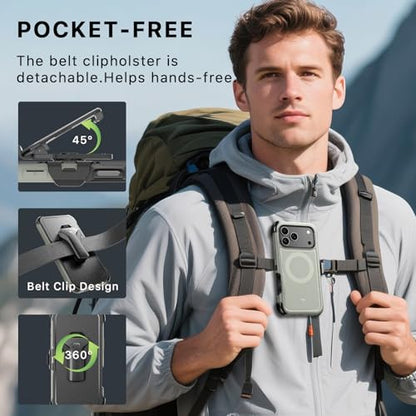 M MYBAT PRO for iPhone 17 Pro Case with Belt Clip Holster,[Compatible with Magsafe] w/Screen Protector,Anti-Drop,Shockproof,w 360°Rotating Kickstand,Heavy Duty Protection (Natural Titanium) - color: Natural Titanium