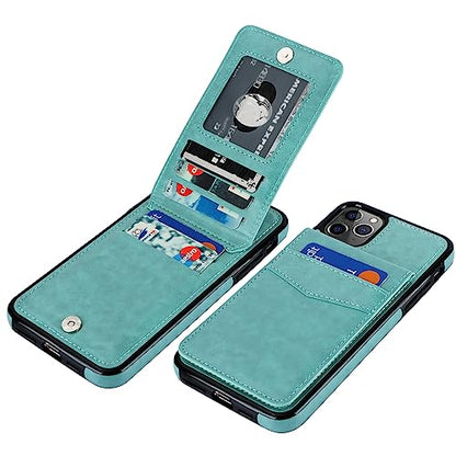 KIHUWEY for iPhone 11 Pro Max Wallet Case Card Holder Kickstand, Mint Green | Credit Card Slots, PU Leather, Magnetic Clasp, Flip Heavy Duty Protection Cover for Men and Women - color: Mint Green