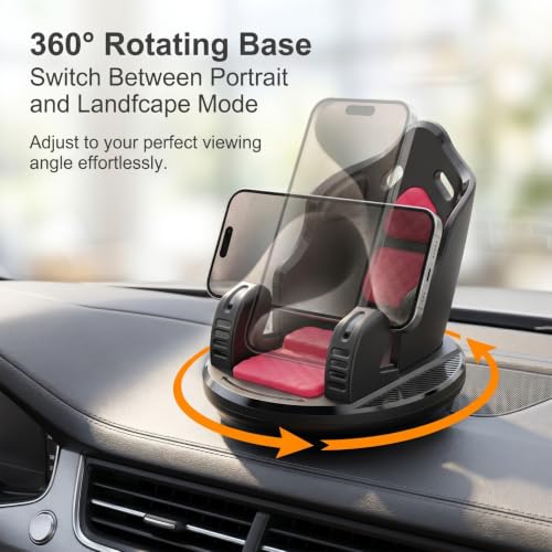 Car Phone Holder, Car Dashboard Phone Mount with Silicone Pad Mat, Slip Free Desk Phone Stand, Universal for Most Smartphones,GPS Devices and More (Red) - color: Red&Black
