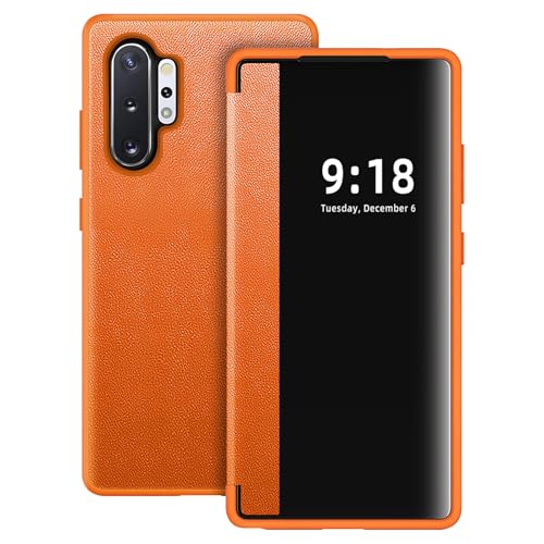 Flip Case for Samsung Galaxy Note 10 Plus Case S View, Frosted Translucent Window Clear View Folio Protective Phone Case, 360 Degree Full Body Shockproof Flip Cover Case for Note 10 Plus 5G (Orange) - color: Orange, size: Note 10 Plus