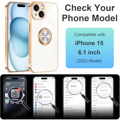 Dinick White for iPhone 15 Case with Ring Holder Kickstand - color: White, size: 6.1'' iPhone 15
