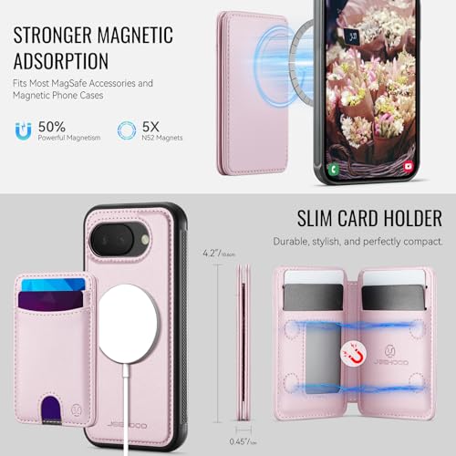 Wallet Case for Google Pixel 10a Compatible with MagSafe for Men Women, 2 in 1 Detachable Magnetic Phone Case with Card Holder Kickstand RFID Blocking for Pixel 10a (Pink) - color: Pink
