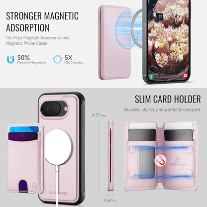 Wallet Case for Google Pixel 10a Compatible with MagSafe for Men Women, 2 in 1 Detachable Magnetic Phone Case with Card Holder Kickstand RFID Blocking for Pixel 10a (Pink) - color: Pink