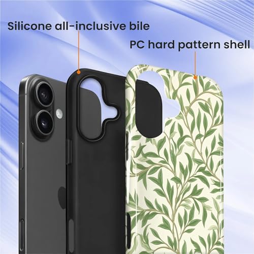 Case for iPhone 16, Shockproof Hybrid Protective Phone Case, Dual-Layer Drop Protection Anti-Scratch, Green Leaves - color: Green Leaves, size: iPhone 16