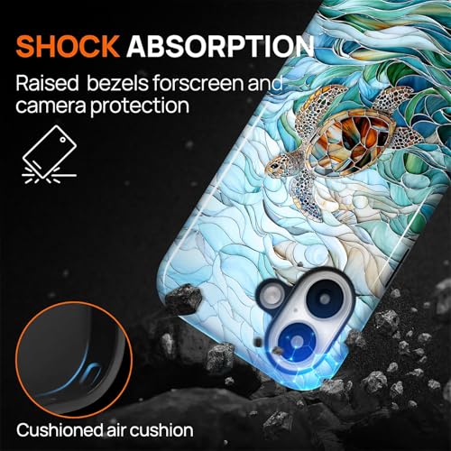 Case Compatible with iPhone 16, Cute Dual Layer Hybrid Phone Cover, Military Grade Drop Protection, Aesthetic Shockproof Phone Case for Women Girls, Stained Glass Sea Turtle - color: Stained Glass Sea Turtle, size: Iphone 16
