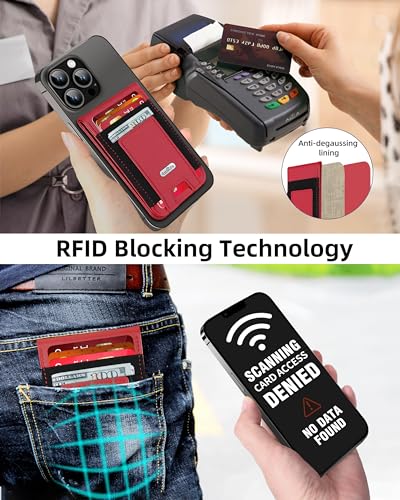 For Magsafe Wallet Stand, 10 Cards Holder, Strongest Magnetic Wallet | Leather Magnetic Phone Wallet for iPhone 17/16/15/14/13/12 Series, ID Window, RFID Blocking, Red - color: Red
