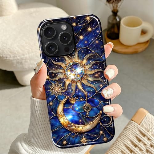 Case Compatible with iPhone 15 Pro, Cute Dual Layer Hybrid Phone Cover, Military Grade Drop Protection, Aesthetic Shockproof Phone Case for Women Girls, Galaxy Sun Moon - color: Galaxy Sun Moon, size: Iphone 15 Pro