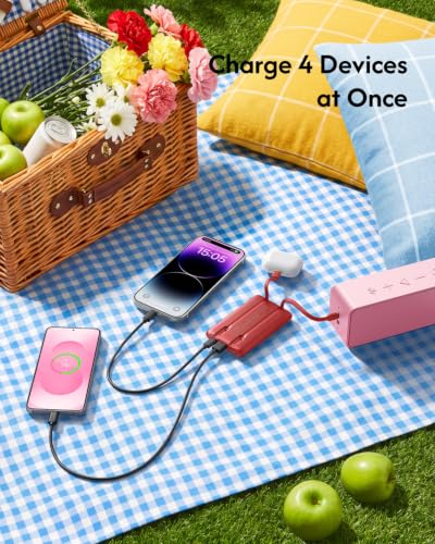 VEGER 10000mAh 22.5W Fast Charging Portable Charger with Built-in Cables - color: Red