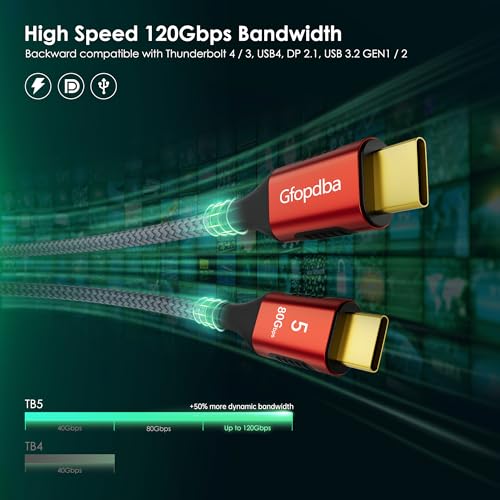 Thunderbolt 5 Cable 1FT Compatible, 80Gbps, 120Gbps Bandwidth, PD 240W, 8K@165Hz, 4K@540Hz, USB4 2.0 USB C Video Display Cable for Thunderbolt 4, iPhone 17, SSD, Mac mini M4 / M4 Pro, MacBook Pro - size: Straight 1FT
