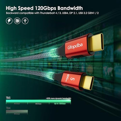 Thunderbolt 5 Cable 2.3FT Compatible, 80Gbps, 120Gbps Bandwidth, PD 240W, 8K@165Hz, 4K@540Hz, USB4 2.0 USB C Video Display Cable for Thunderbolt 4, iPhone 17, SSD, Mac mini M4 / M4 Pro, MacBook Pro - size: Straight 2.3FT