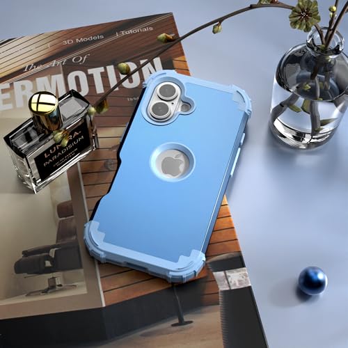 IDweel for iPhone 16 Case with Screen Protector, 3 in 1 Shockproof Slim Fit Hybrid Heavy Duty Hard PC Cover Soft Silicone Bumper Full Body Anti-Fingerprint Case, Peace Blue - color: Peace Blue