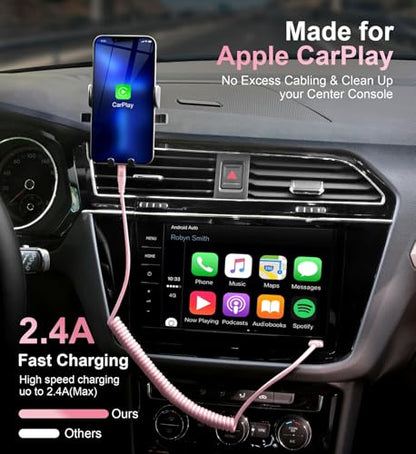 iPhone Charger Cable for Car 3FT, 2Pack Coiled Coiled Lightning Cable - color: Pink, size: 3FT, style: USB A to Lightning
