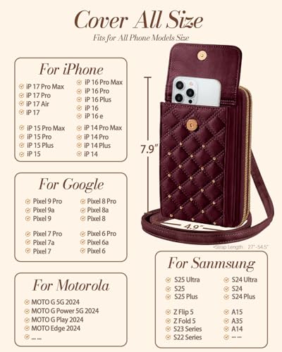Miss Adola Zipper Cell Phone Purse Crossbody Bag for Women | Zipper Closure, RFID Blocking, Card Slots, Adjustable Shoulder Strap, Cute Small Phone Wallet for Travel and Daily Carry - color: Red