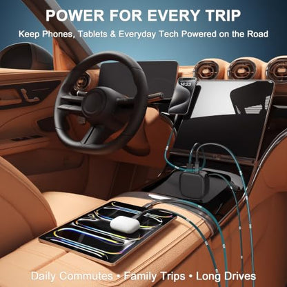 93W Retractable Car Charger USB C, Compact 3-Port Fast Charging