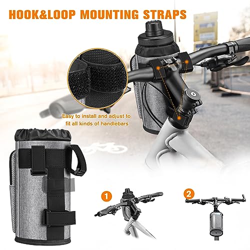FINPAC Cup Holder for Bike, Universal Water Bottle Holder w/Phone Pockets - color: Gray