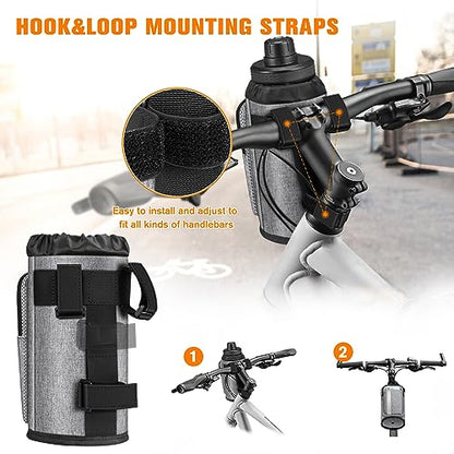 FINPAC Cup Holder for Bike, Universal Water Bottle Holder w/Phone Pockets - color: Gray