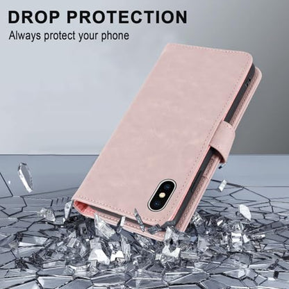 MONASAY Wallet Case for iPhone X/Xs with 3 Card Holders - Pinksand | Kickstand,RFID Blocking,6.6 feet of shock absorption,PU Leather,Strong Magnetic Closure,Fits 5.8 inch ONLY,screen Protector - color: Pinksand