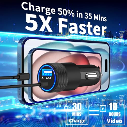 Apple MFi Certified iPhone 17 16 Car Charger, 4.8A USB-C Car Phone Charger - color: Snow White