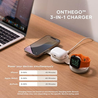 Satechi OntheGo 3-in-1 Wireless Charger, Qi2 15W Fast Charging, Sand - color: Sand