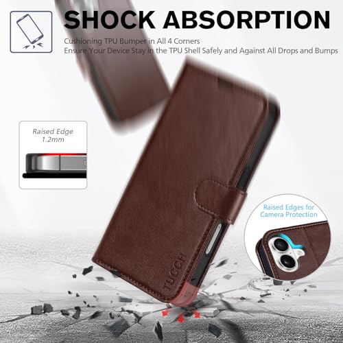 TUCCH Wallet Case for iPhone 16 (6.1") 2024, Flip Stand, Chocolate Brown | RFID Blocking, 4 Card Holders, Kickstand, PU Leather, Shockproof TPU Shell, Magnetic Closure, Protective Folio Cover - color: Chocolate Brown