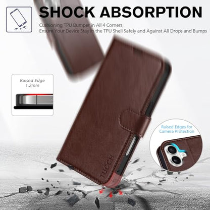 TUCCH Wallet Case for iPhone 16 (6.1") 2024, Flip Stand, Chocolate Brown | RFID Blocking, 4 Card Holders, Kickstand, PU Leather, Shockproof TPU Shell, Magnetic Closure, Protective Folio Cover - color: Chocolate Brown