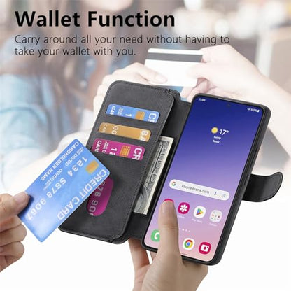 2 in 1 Detachable Wallet Case for Samsung Galaxy S24 5G CMG Black | PU Leather Magnetic Flip Folio Case with RFID Blocking Card Holder, Credit Card Slots Kickstand, Shockproof Protective Cover - color: Black, size: Samsung Galaxy S24