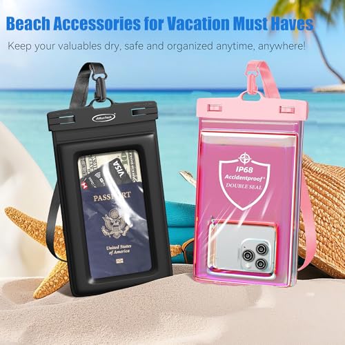 AiRunTech XL Waterproof Phone Pouch,Double Seal Floating Phone Case for Swimming Kayak Paddle Board,Protector iPhone 17 16 15 14 13, River Lake Canoe Boating Beach Accessories(Iridescent Pink+Black)