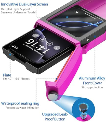 Underwater Phone Case for Snorkeling - Waterproof Touchscreen Diving Housing, Universal Underwater Phone Case for iPhone 16/15/14/13 Pro Max Samsung Galaxy S26/S25/S24 Ultra Up to 6.9'' (Hot Pink) - color: Hot Pink