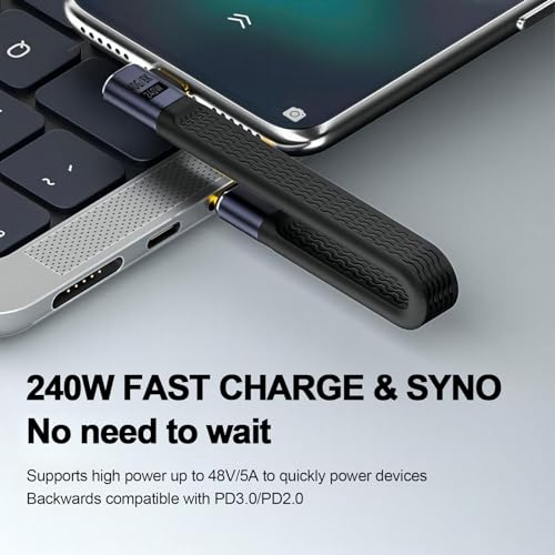 90 Degree Short USB C to USB C Cable 5 Inch 240W 40Gbps 8K - color: Black, size: 90Degree male to male