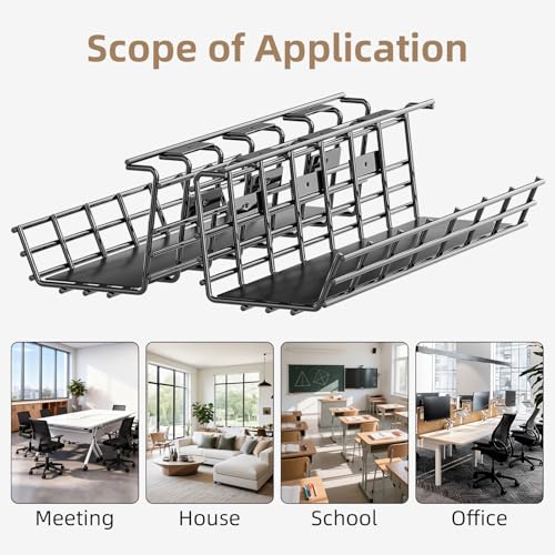 2 Pack DELAMU Under Desk Cable Management Tray, Large Metal Cord Organizer, Office & Home Cord Wire Management Under Desk Shelf, Easy Install Pre-drilled Cable Organizer, Black - size: 2 Pack