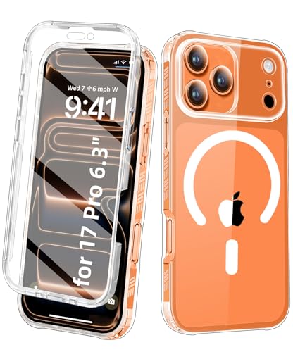 Magnetic for iPhone 17 Pro Case Built-in Screen Protector, Clear | [Compatible with MagSafe] Full Body Rugged Phone Case, Shockproof Protective Magnetic Cover for iPhone 17Pro 6.3" - color: Clear, size: iPhone 17 Pro 6.3"