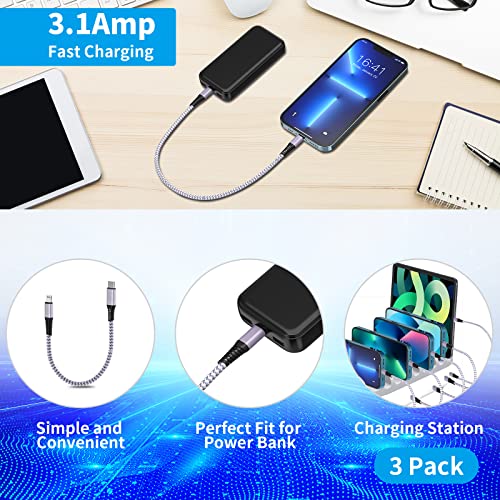 [Apple MFi Certified] Short iPhone Charger 8 Inch 3Pack, USB A to Lightning