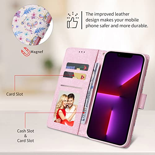 UEEBAI Wallet Case for Samsung Galaxy S22 Ultra 5G, PU Leather Kickstand RFID Blocking Flip With Card Slots, Wrist Strap, Relief Engraved Pattern, Magnetic Closure - Butterfly Flower Folio - color: Butterfly, size: Samsung Galaxy S22 Ultra 5G