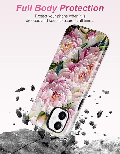 Jusy Magnetic Stained Glass Floral Case for iPhone 14 Pro, Peony | Compatible with MagSafe, Cute Aesthetic Flower Design, TPU and PC Protective Phone Cover - color: Peony