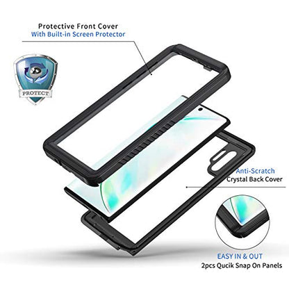 Lanhiem Galaxy Note 10+ Plus Case, Built-in Screen Protector [Compatible with Fingerprint ID], IP68 Waterproof Dustproof Shockproof Full Body Protective Cover for Samsung Galaxy Note 10+ / Note 10+ 5G - size: for Samsung Note 10+ Plus