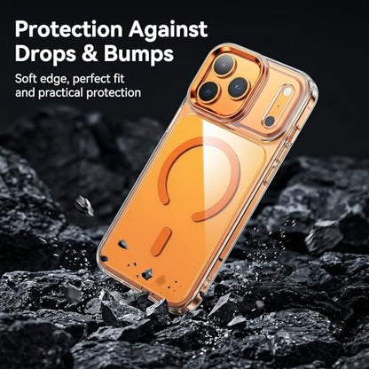 for iPhone 17 Pro Max Clear Case with Electroplated Camera Ring & Buttons, MagSafe Compatible, Military-Grade Shockproof, Anti-Yellowing Slim Transparent Cover - color: Orange