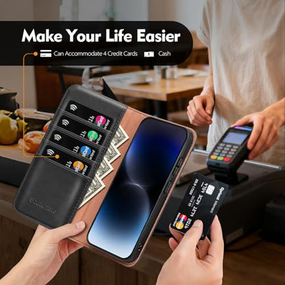 Compatible with Samsung Galaxy S25 Case Wallet with Card Holder [4 Card Slots] Kickstand [RFID Blocking] PU Leather Phone Case Flip Folio Protective Cover TPU Shockproof,Black - color: Black, size: Samsung Galaxy S25 5G