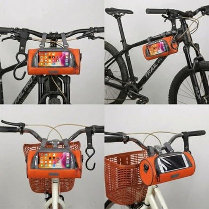 Bike Handlebar Bag Waterproof Bicycle Front Pouch with Sensitive Touch Screen Phone Holder, 3L Capacity Cycling Storage Case with Unique S-Hook for Extra Cargo, Fits Road, Mountain, Electric Bikes