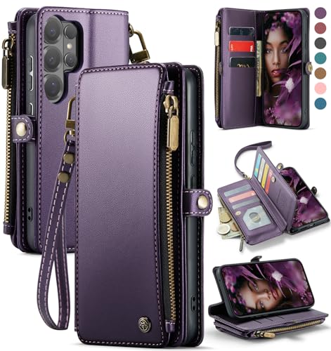 Defencase for Samsung Galaxy S26 Ultra Wallet Case with Card Holder, Purple | with RFID Blocking Zipper Pocket, Durable PU Leather, Wrist Strap, S26 Ultra Flip Phone Cases Cover with Stand for Women Men - color: Purple
