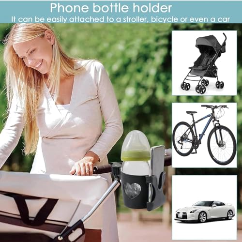 2 in 1 Stroller Cup Holder with Phone Holder, Drink Cup Bottle Holder Easy to Install Practical Cup Phone Holder Bottle Holder for Stroller Bike, Wheelchair/Walker