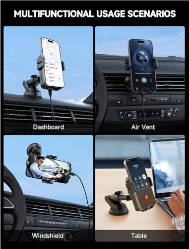 Wireless Car Charger 15W Auto Clamping Phone Holder Dash Windshield Vent - color: Black
