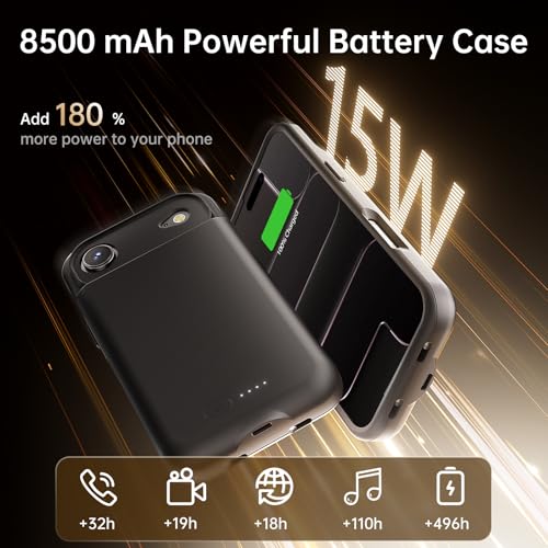 GIN FOXI Battery Case for iPhone 17 AIR, Charging Case Charger 8500mAh Ultra-Slim Lightweight Powerful Battery Pack 15W Fast Rechargeable Anti-Fall TPU Juice Box for iPhone 17 AIR (6.5") Black