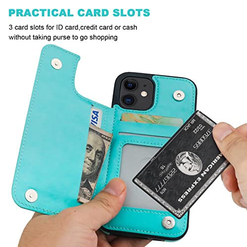 ONETOP for iPhone 12 & iPhone 12 Pro Wallet Case with Card Holder,LightBlue | Kickstand,ID/Cash Holder,Case Wallet with Card Slots,Double Magnetic Clasp,Durable PU Leather Shockproof Cover for Women Men - color: Light Blue