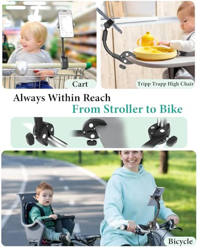 Stroller Phone Holder, Rigid Gooseneck Clamp for Round Bars